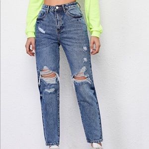 SHEIN High Waist Ripped Mom Jeans Size:M